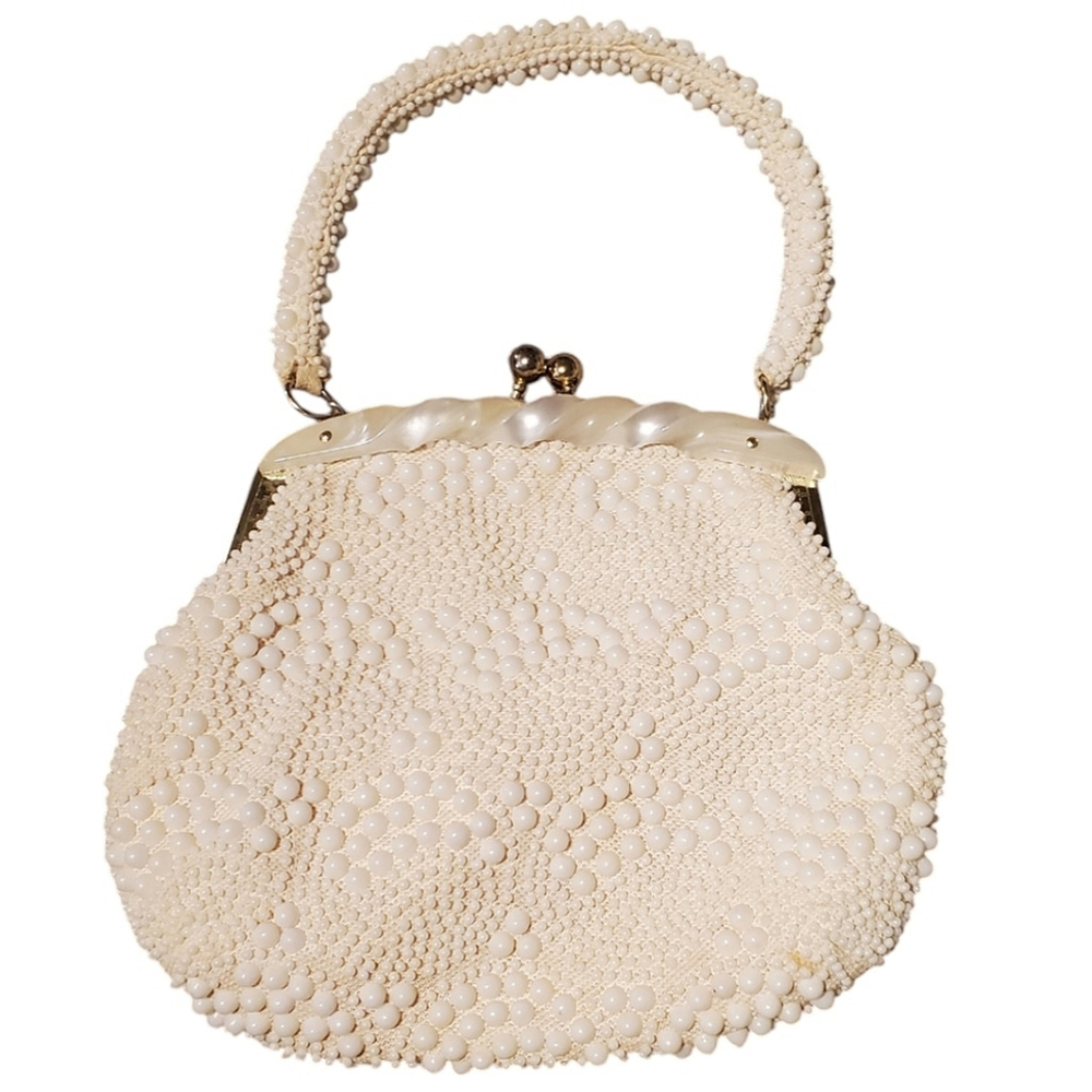 Vintage Beaded Handbag Grandmacore Cottagecore Kiss Lock Closure Prom Coquette